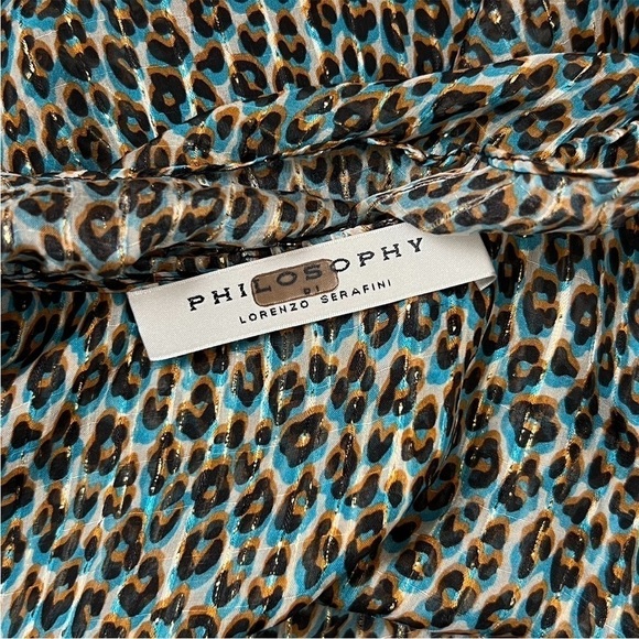 PHILOSOPHY LORENZO SERAFINI Silk Leopard Ruffle Long Puffed Sleeve Mini Dress 4 - Picture 8 of 11